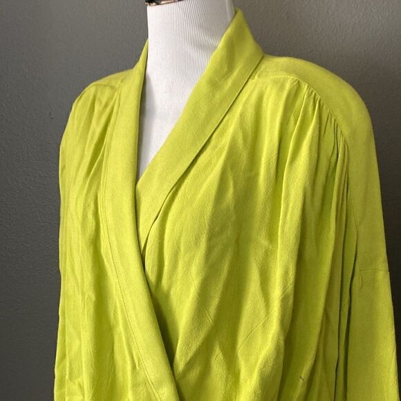 Vintage Cache Lime Green Wrap Top Long Sleeve Blouse 90s - Picture 2 of 9